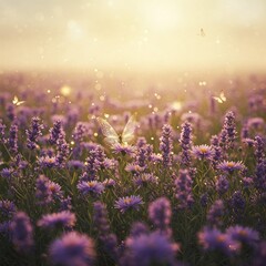 Naklejka premium Enchanted Fairy Forest with Glowing Flowers and Magical Light