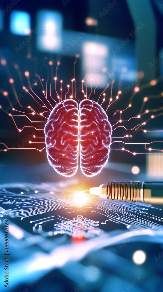 Poster exploring the future of neural implant security through artistic representation
