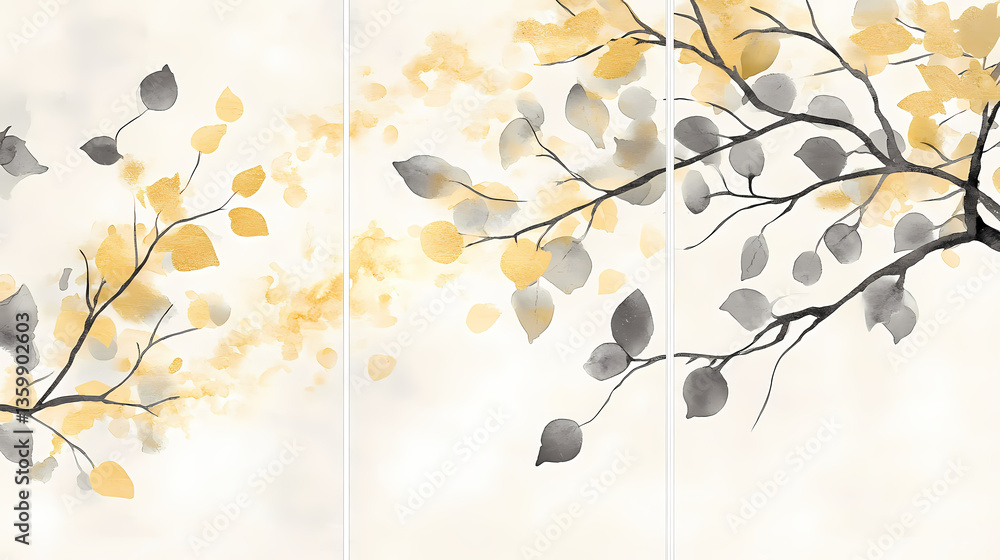 Poster whispering branches: a serene artwork showcasing delicate tree branches adorned with a blend of soft