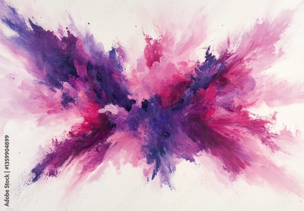 Poster abstract explosion of pink and purple hues creating a vibrant artistic visual with dynamic brush str