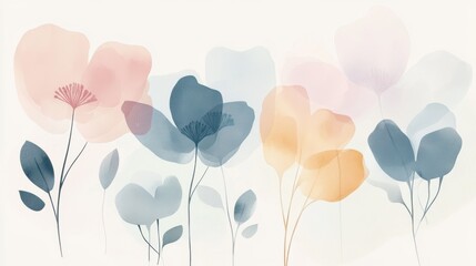 Obraz premium Abstract watercolor floral artwork with soft, blurred petals, floating shapes, and delicate pastel gradients. A dreamy botanical haze with a misty atmosphere.