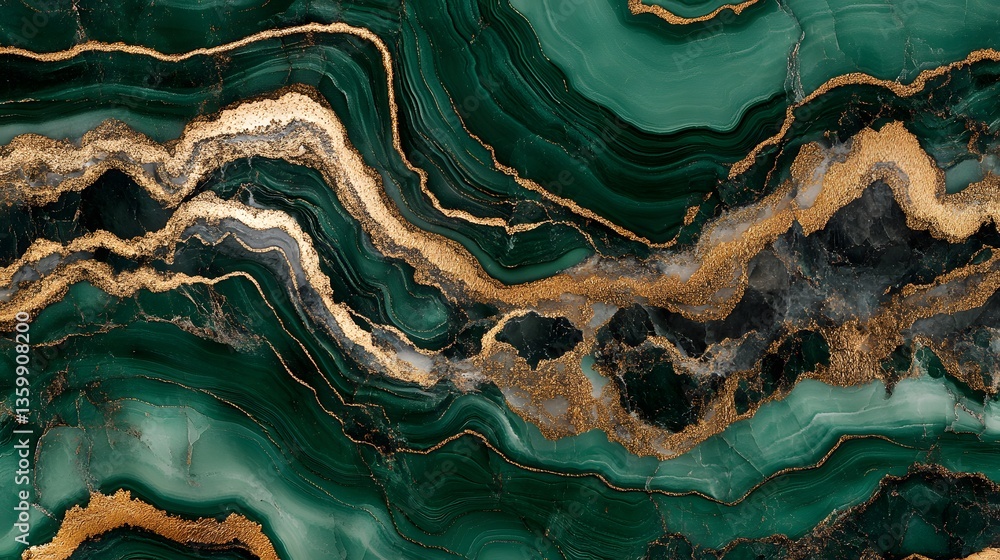 Poster abstract image showing emerald green and golden textured patterns