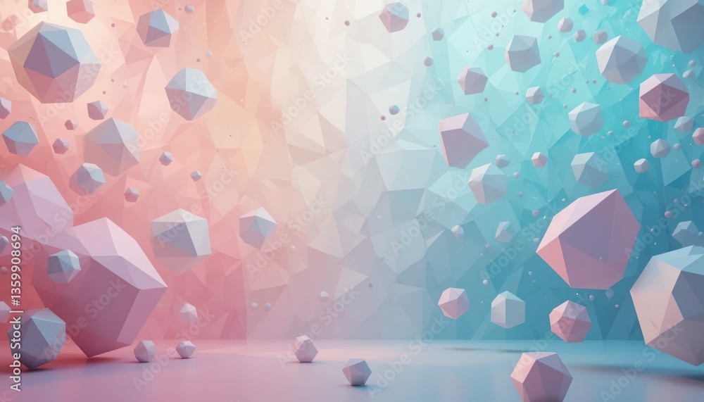 Poster dynamic geometric shapes floating in a colorful abstract environment digital art futuristic perspect