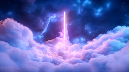 Fototapeta premium Rocket launch through night clouds, starscape background, success concept