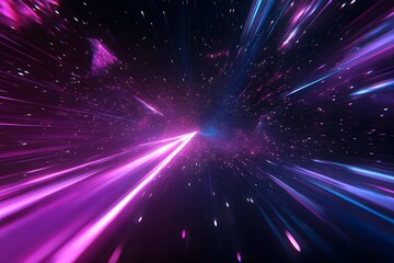 Obraz premium Neon light beams racing across dark space