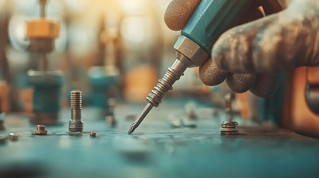 Technician working on a metal plate with a specialized tool