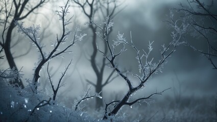 Frozen trees in a winter landscape