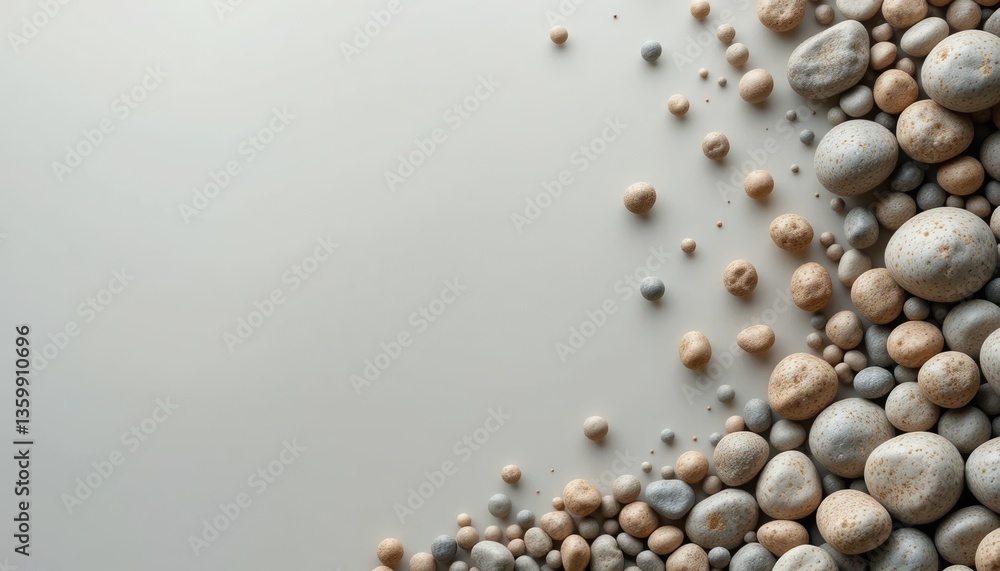 Aufkleber collecting smooth pebbles and stones on a light background decorative art minimalist style soft text