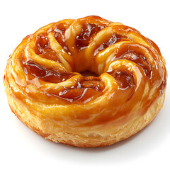 <Delicious Caramel Glazed Donut: Gourmet Sweet Indulgence in Bakery Display>