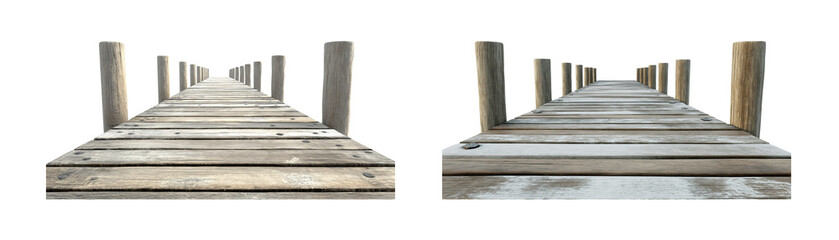Obraz premium Set of wooden pier on a transparent or white background. footbridge, seaside dock.