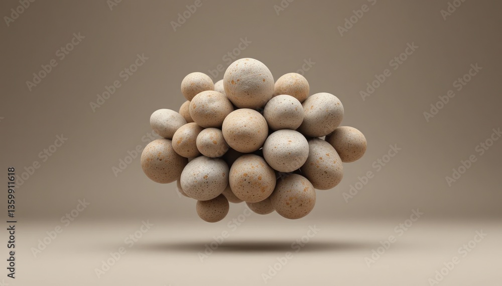 Poster floating cluster of organic shapes abstract art minimalist design neutral background studio setting 
