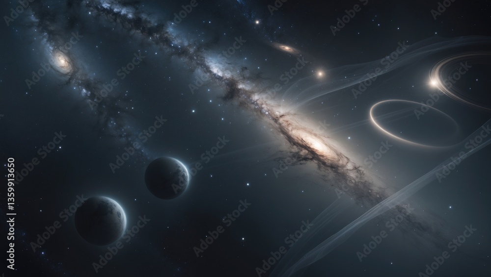 Poster planets and space serve as the backdrop, with comets, stars, and craters interspersed across the sur