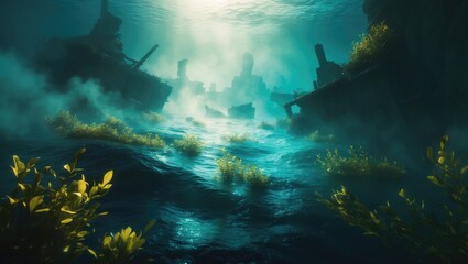 A digitally created image of an underwater scene