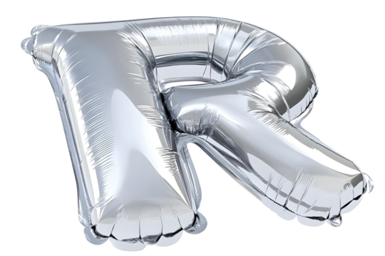 Isolated Shiny Silver Foil Letter R Balloon for Party Celebration