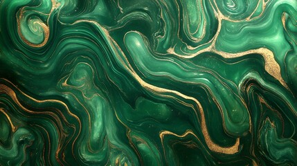 Fototapeta premium Abstract depiction of a marbled green surface with golden veins