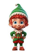 Cheerful elf doll in festive attire and hat on transparent background