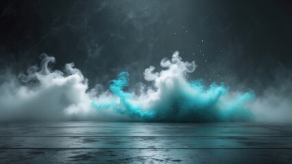Abstract image of a dark concrete surface. Background suitable for product placement. Panoramic view of the abstract mist. White fog or cloudiness moves in the background.