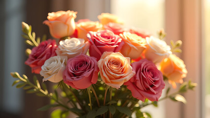 Fototapeta premium Floral Elegance: A Rosy Bouquet in Gentle Light