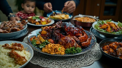 Fototapeta premium Celebratory feast family gathering home food photography cozy atmosphere close-up view culinary tradition