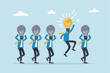 Be different, leadership individuality or unique candidate, courage or determination to success, freedom, stand out from other, freedom or creativity concept, businessman with bright lightbulb head.