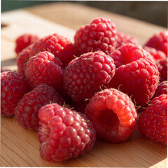 Fresh Raspberries on Wooden Surface  
