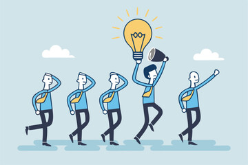 Be different, leadership individuality or unique candidate, courage or determination to success, freedom, stand out from other, freedom or creativity concept, businessman with bright lightbulb head.