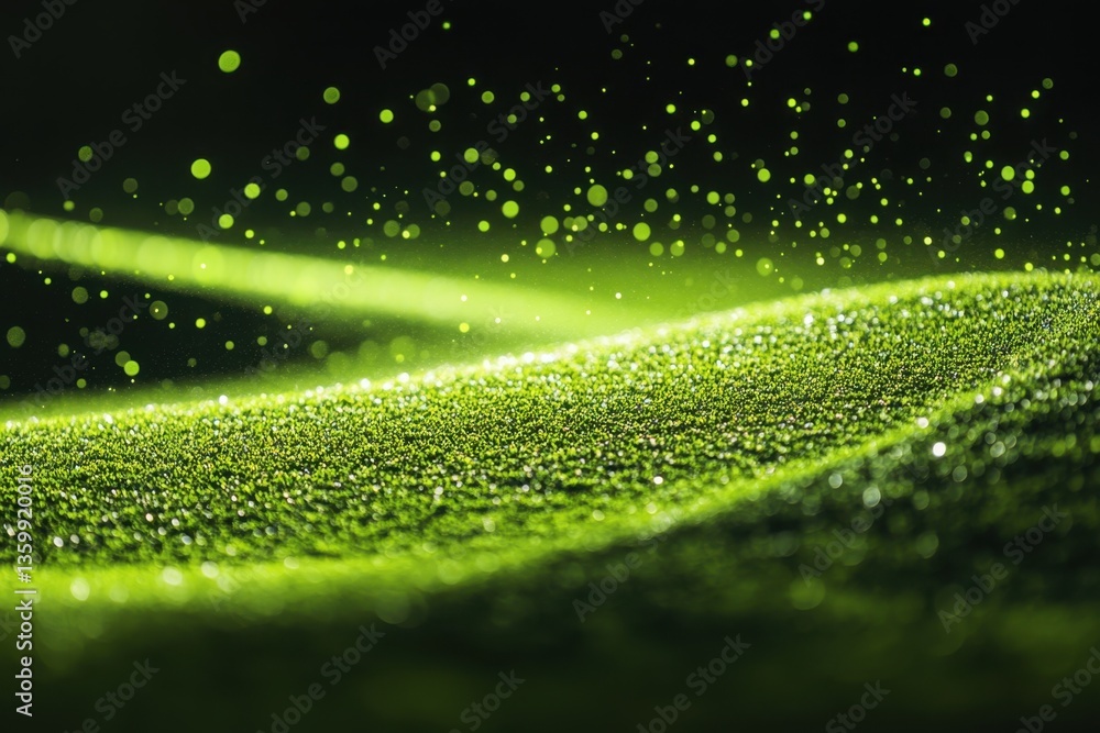 Poster radiant green particles floating in a dark environment create a mesmerizing atmosphere