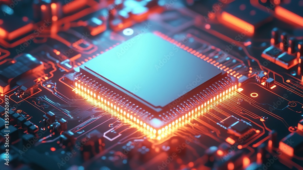 Aufkleber futuristic electronic circuit board macro closeup shows digital technology with intricate layout of 
