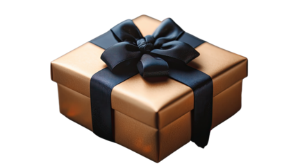 Wrapped in Gold: A close-up shot of a gift box, wrapped with a dark blue ribbon and bow, conveying the anticipation and excitement of giving or receiving a present