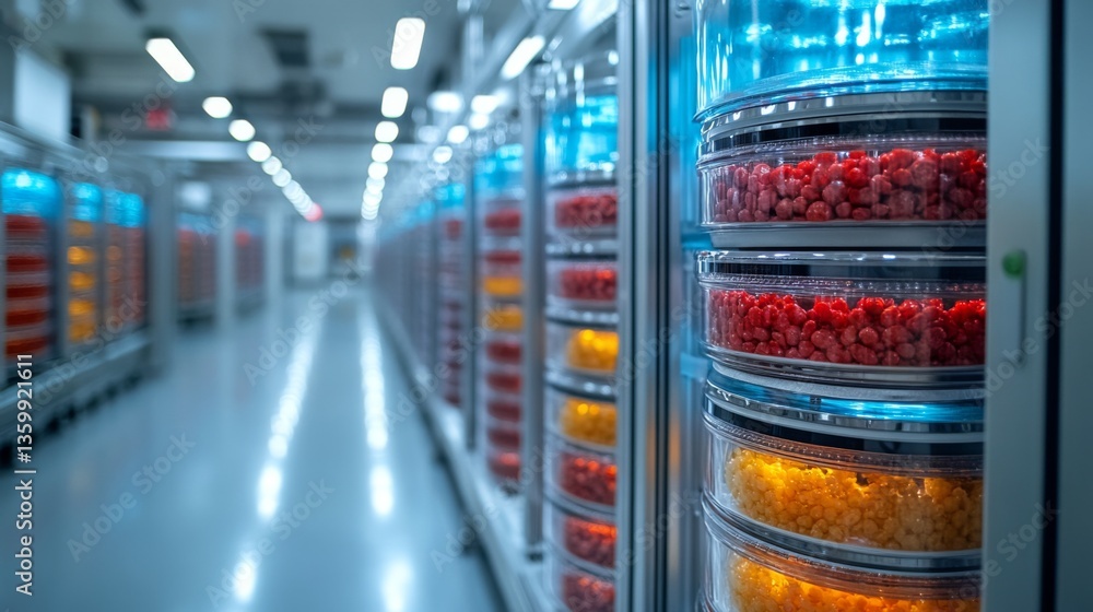 Aufkleber state of the art cold storage system displays vibrant perishable products arranged in clear containe