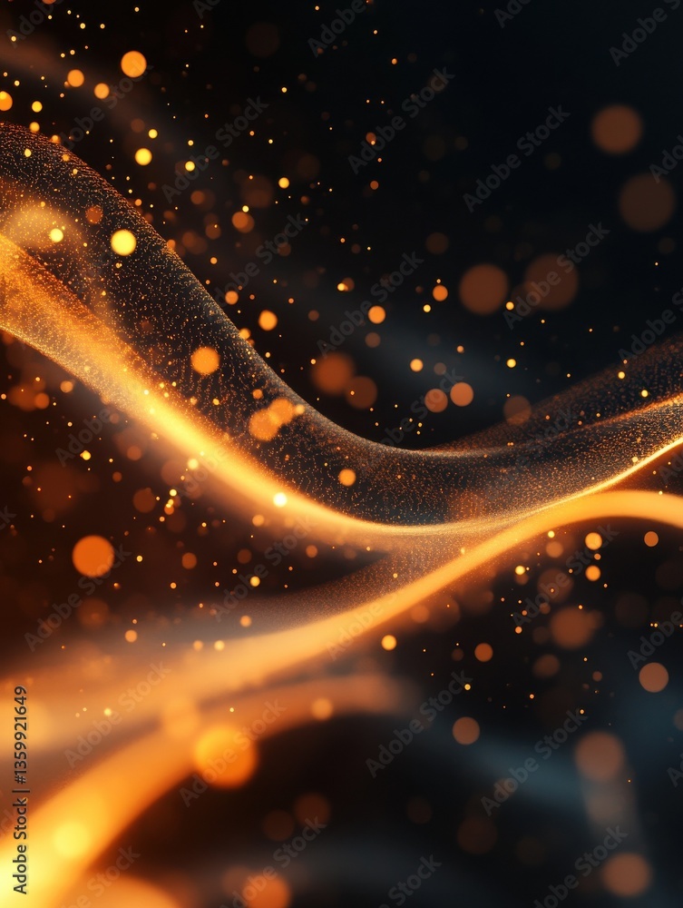 Poster generative ai illustration of bright glowing sparks shining on black background with orange light in