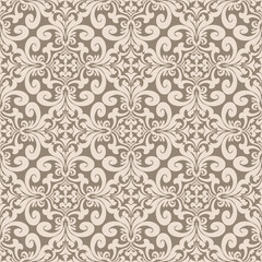 Elegant Beige Damask Seamless Pattern for Sophisticated Decorative Design . Vector illustration
