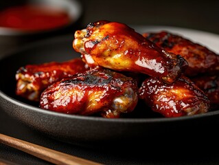 Savory Grilled Chicken Wings Urban Kitchen Food Photography Dark Setting Close-Up Culinary Delight