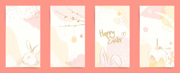 Pastel Easter Stories Template with Bunny Easter Eggs and Cake. Vertical Social Media Designs for Holiday Promotions and Greeting Cards