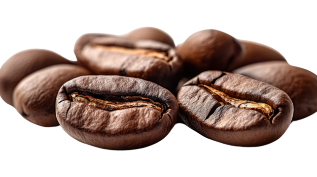 Aromatic Essence: A close-up shot of roasted coffee beans, showcasing the rich texture and inviting aroma of the morning's favorite beverage.