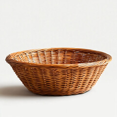 Fototapeta premium Close-up of a vintage wicker basket on a white background, ideal for home decor, eco-friendly product promotion, or lifestyle imagery for online shops.