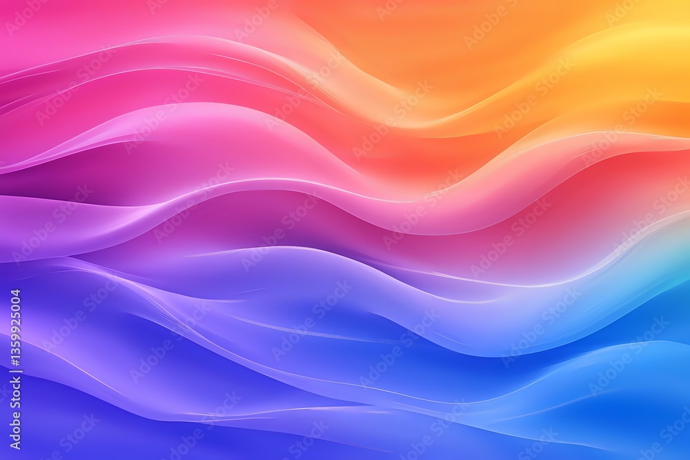 Poster vibrant wavy gradient background with smooth flowing curves in pink, orange, purple and blue colors 