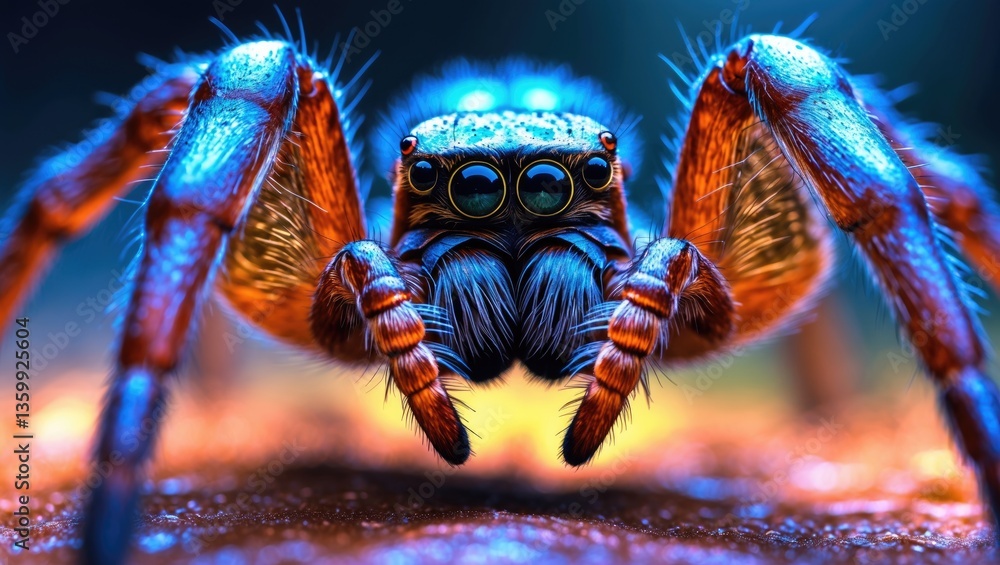 Poster this close-up macro shot of a leaping spider highlights remarkably sharp details of the head and eye