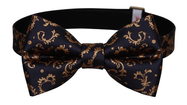 Elegant Dark Bow Tie with Intricate Gold Floral Pattern on Luxurious Fabric for Formal Occasions, Weddings, and Special Events