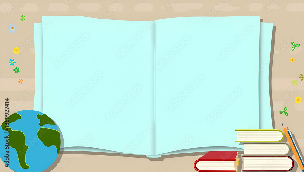 Poster flat international literacy day border frame with globe and book copy space for text concept as bord