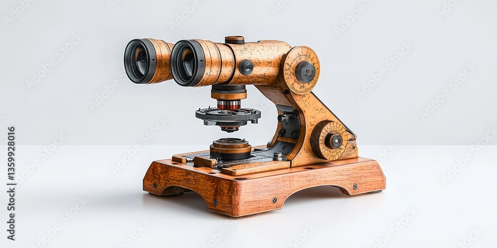 Aufkleber classic wooden microscope showcases intricate design and craftsmanship in a minimalist setting