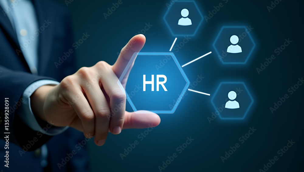 Poster hand interacting with holographic hr targeting interface: visualizing human resource recruitment and