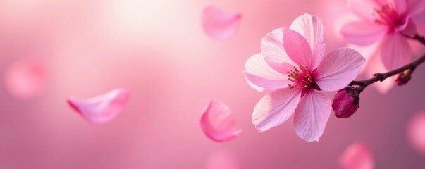 Soft pink sakura petals drifting lazily in air, falling, delicate, calm colors