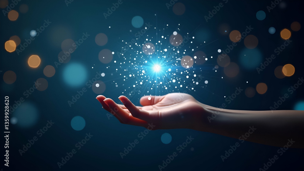 Aufkleber a hand using a holographic device to create seasonal styles: digital wallpaper design concept with e