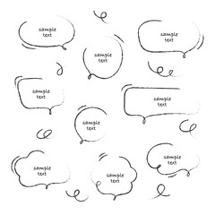 Set of vector white speech bubbles with hand drawn outline in doodle style on white background