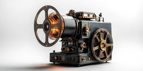 Fototapeta premium Vintage movie projector showcasing intricate design and craftsmanship in a bright setting