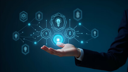 Flat Hand interacting with holographic interface for investment banking jobs in empty space concept as A hand navigating a holographic interface showcasing various investment banking job opportunities