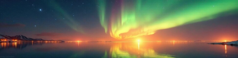 Fototapeta premium Softly glowing aurora borealis on abstract gold background, cosmic, space