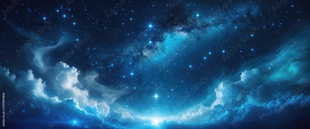 Poster view of the universe featuring stars and a stunning array of colorful deep blue darkness.