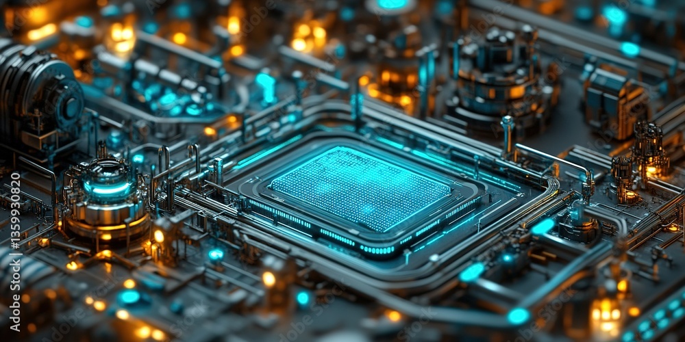 Aufkleber exploration of intricate circuit board filled with glowing components highlighting advanced technolo